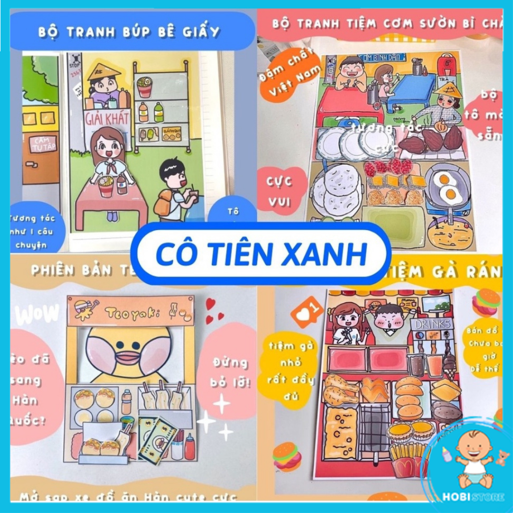 Đồ chơi giấy cô tiên xanh bộ tranh búp bê giấy đồ chơi thủ công đa tương tác nhiều câu chuyện thú vị - Hobi Store