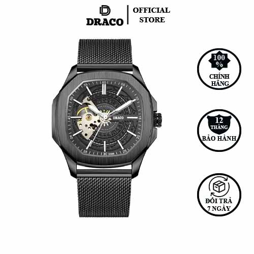 Đồng hồ nam Draco D23-DS68 “DongSon” Automatic full đen kết hợp chất liệu dây thép không gỉ màu đen-thời trang nam