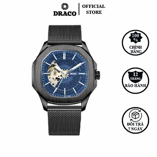 Đồng hồ nam Draco D23-DS68 “DongSon” Automatic đen xanh kết hợp chất liệu dây thép không gỉ màu đen-thời trang nam