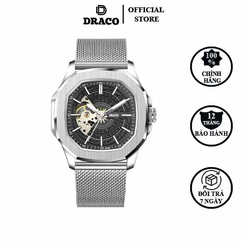 Đồng hồ nam Draco D23-DS68 “DongSon” Automatic trắng đen kết hợp chất liệu dây thép không gỉ màu bạc-thời trang nam