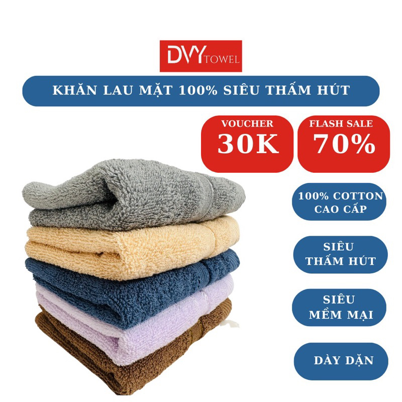 Khăn Lau Mặt 100% Cotton DVY TOWEL Dày Dặn Mềm Mại Thấm Hút Tốt Không Phai Màu HM