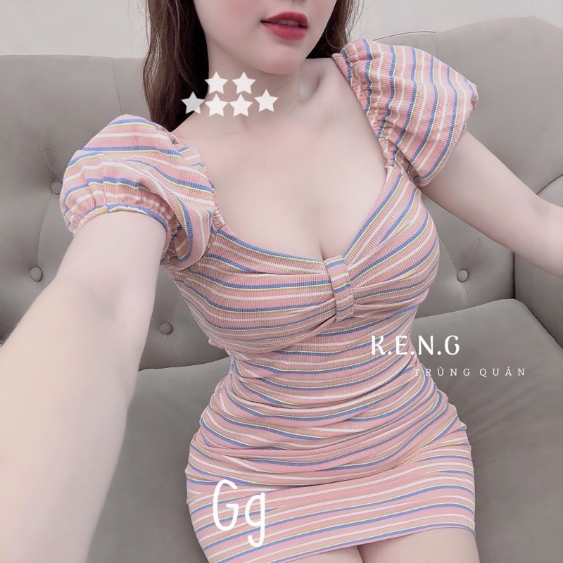 Đầm Body Có Mút Sọc Ngang Siêu Hot MK76
