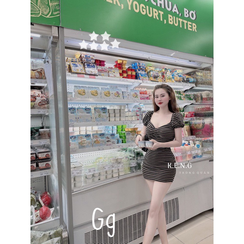 Đầm Body Có Mút Sọc Ngang Siêu Hot MK76
