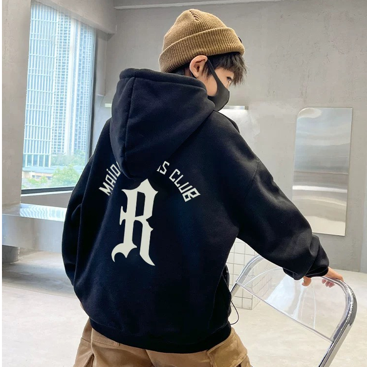 Áo hoodie nỉ bé trai Con Xinh hình in chữ R cho bé từ 14 đến 48kg
