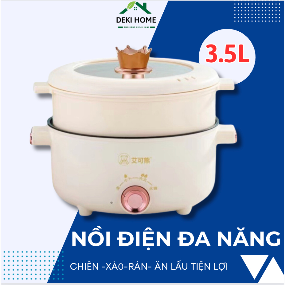 Nồi lẩu điện đa năng kèm khay hấp dung tích 3,5 LÍT, 4 Chế Độ Nhiệt, Chiên, Sào, Luộc, Hấp Dùng Cho Gia đình x436