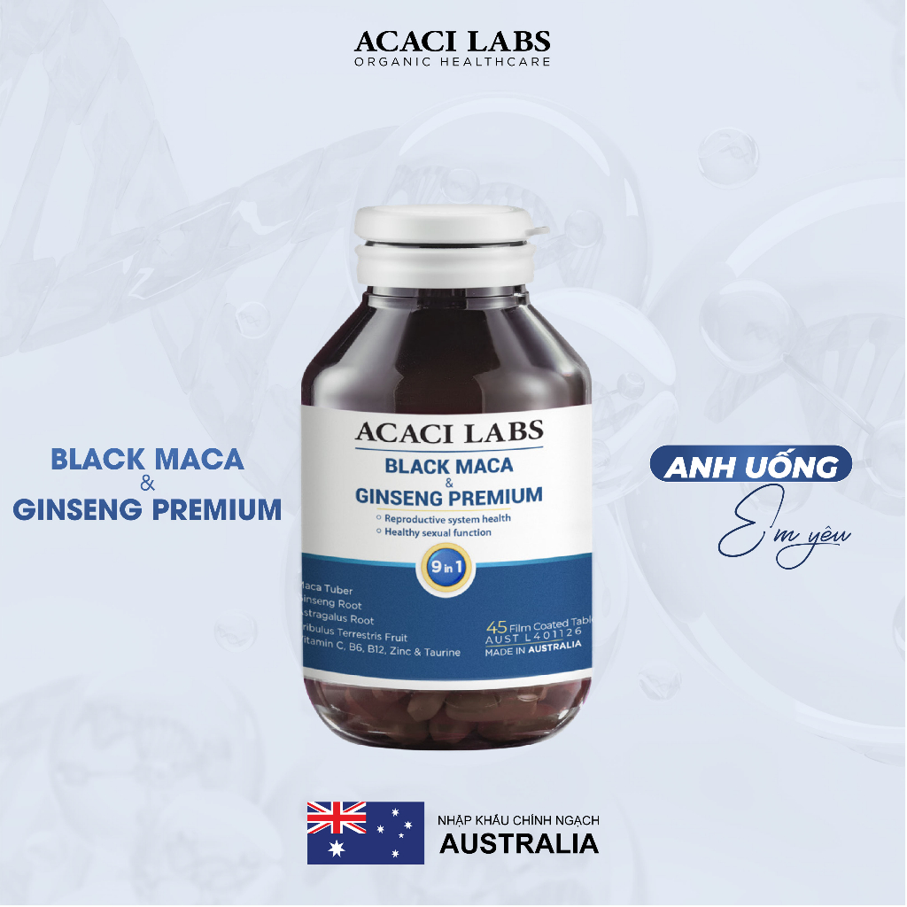 Viên uống Black Maca & Ginseng Premium Acaci Labs tăng cường sức khỏe nam giới 45 viên - ajaskinlab