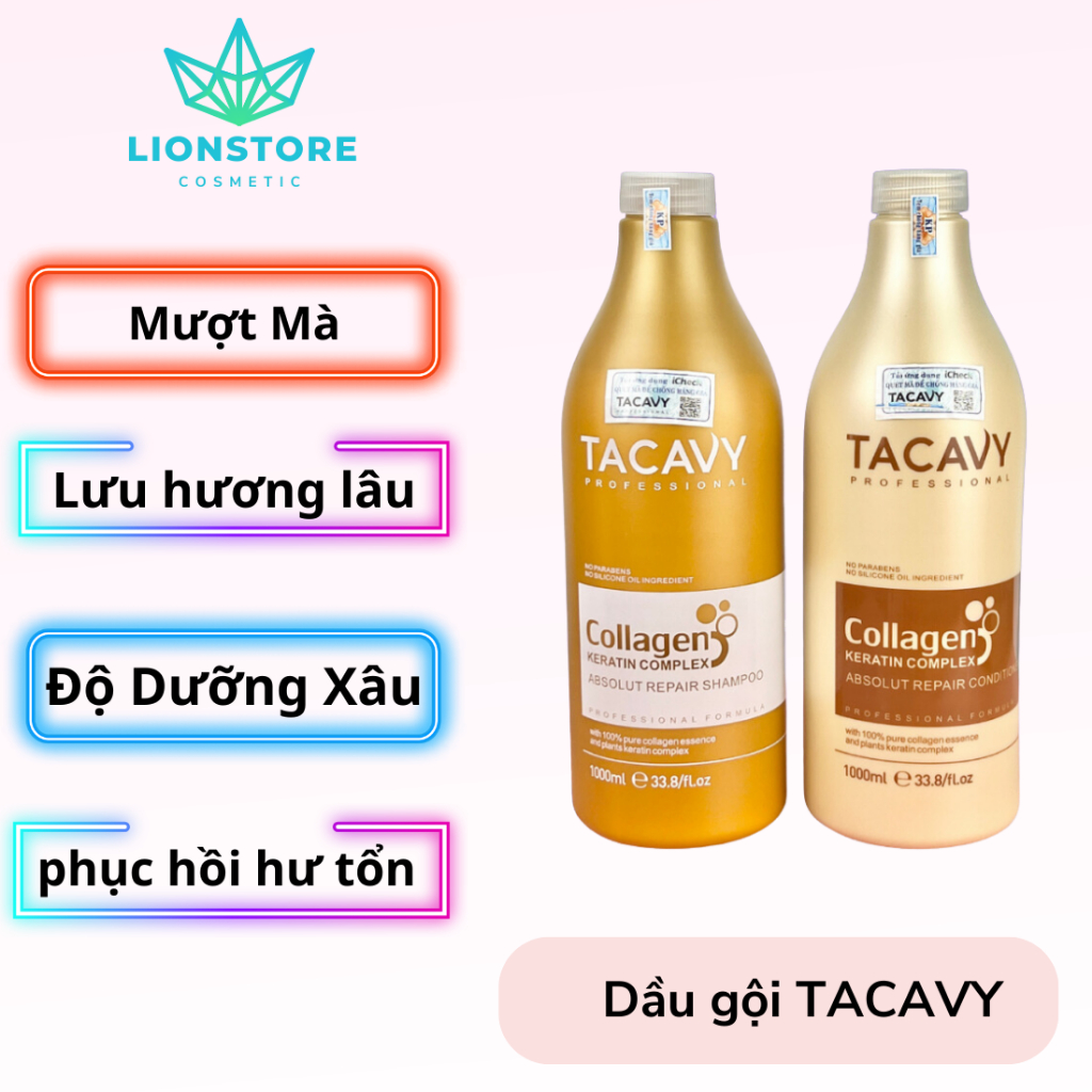 Cặp dầu gội xả TACAVY 500ml 1000ml giảm gãy rụng phục hồi tóc hư tổn khô xơ hàng chính hãng