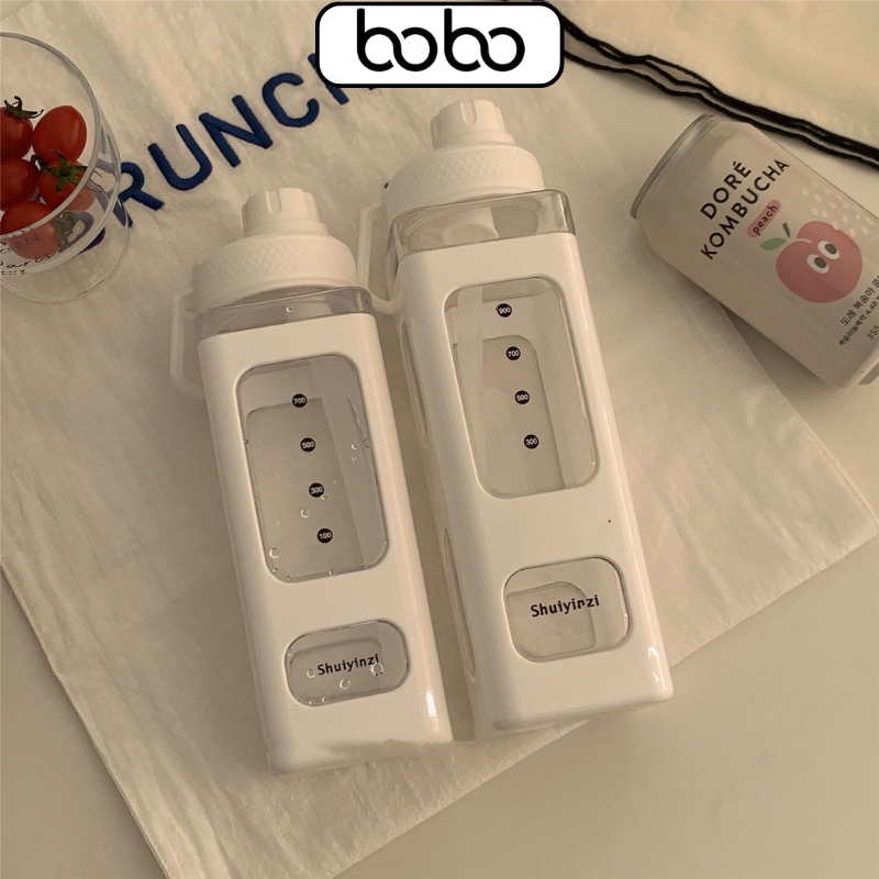 Bình nước nhựa có kèm sticker vui nhộn có quai xách thể thao nhiều màu
