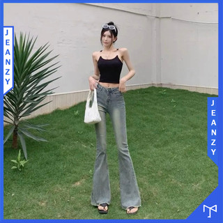 Quần jean ống loe màu xanh nhạt cắt gấu co giãn cao cấp JEAN ZY