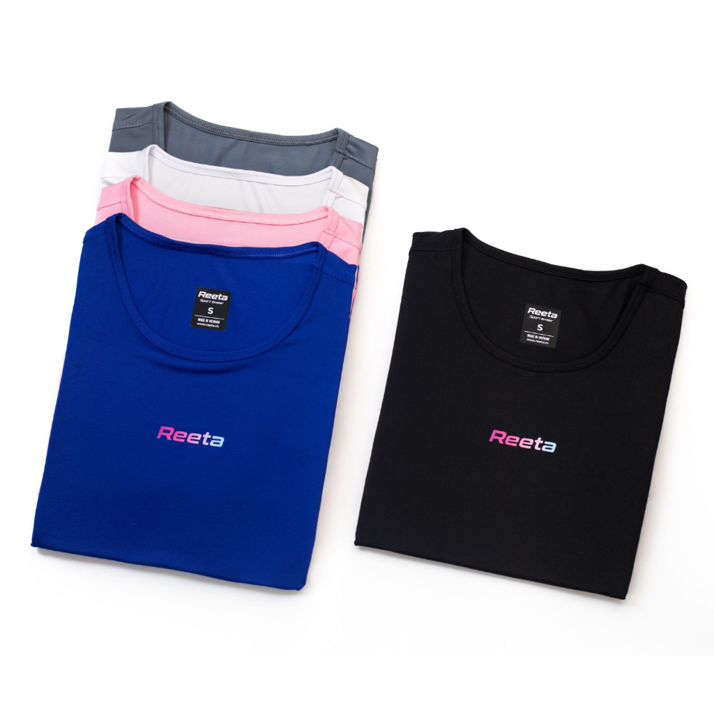 Áo Thể Thao Nữ Ngắn Tay Cổ Tròn Tập Gym Cầu Lông Chạy Bộ Yoga Reeta,Vải Co Giãn 4 Chiều Thấm Hút Mồ Hôi-A2296