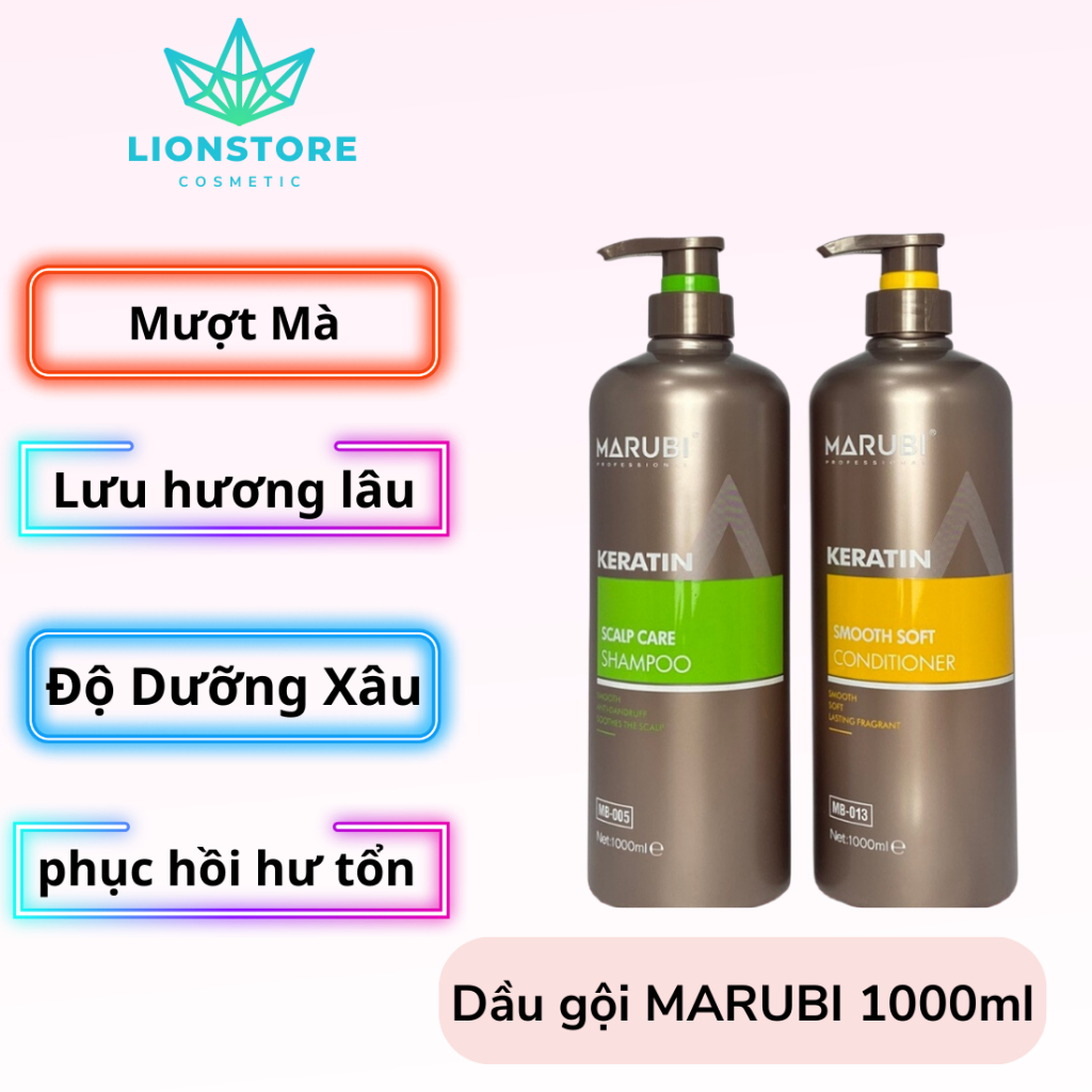 Dầu gội xả keratin Marubi phục hồi hư tổn giảm rụng tóc 1000ml chính hãng
