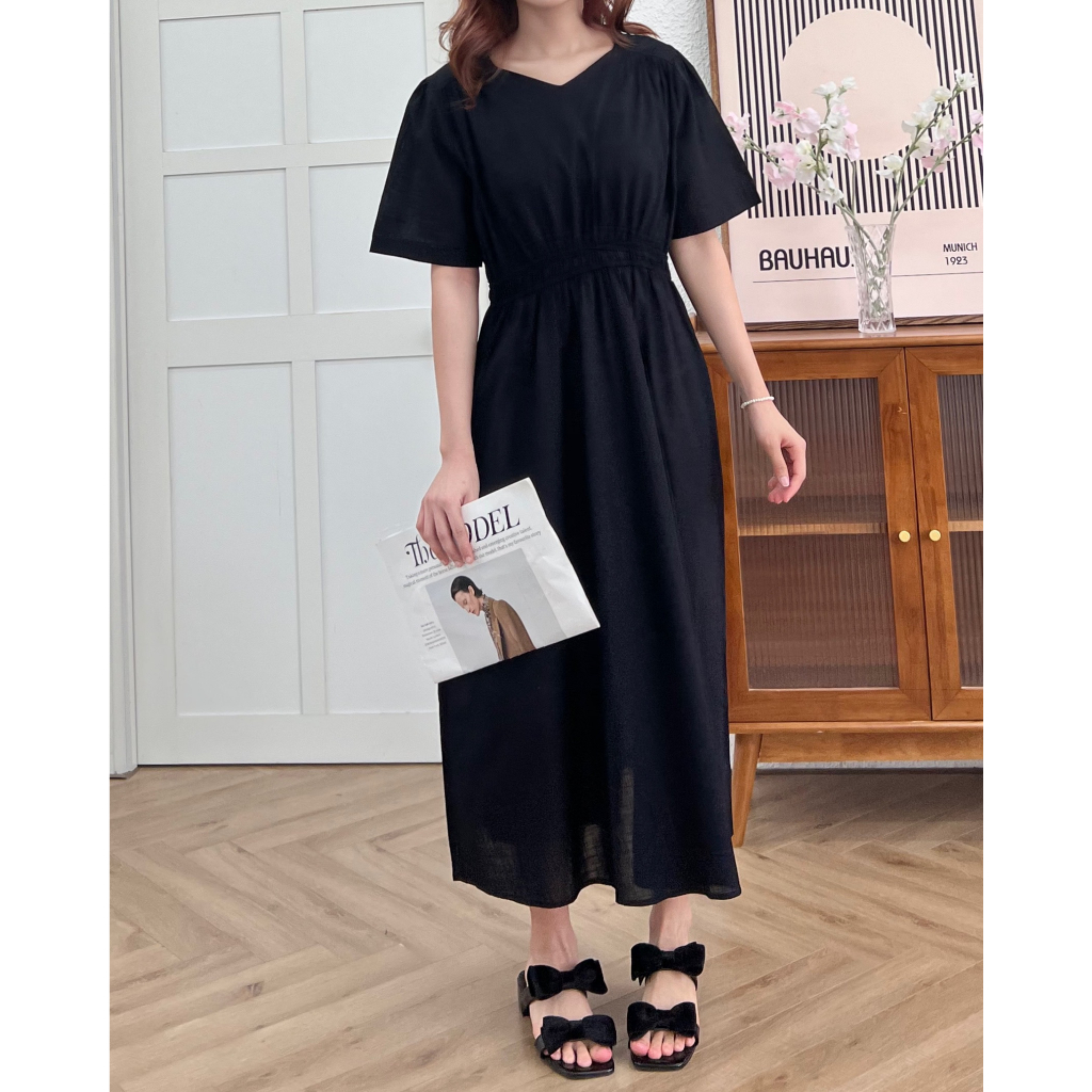 [ogniM Seoul] Váy liền dáng dài eo chun phong cách Hàn Quốc (Made in Korea)