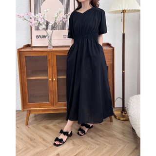 [ogniM Seoul] Váy liền dáng dài eo chun phong cách Hàn Quốc (Made in Korea)