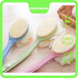 Cây Bông Tắm Chà Lưng, Bàn Chải Chà Lưng Kèm Bông Tắm Tạo Bọt Massage 2in1, Cán Tay Cầm Dài Có Móc Treo.