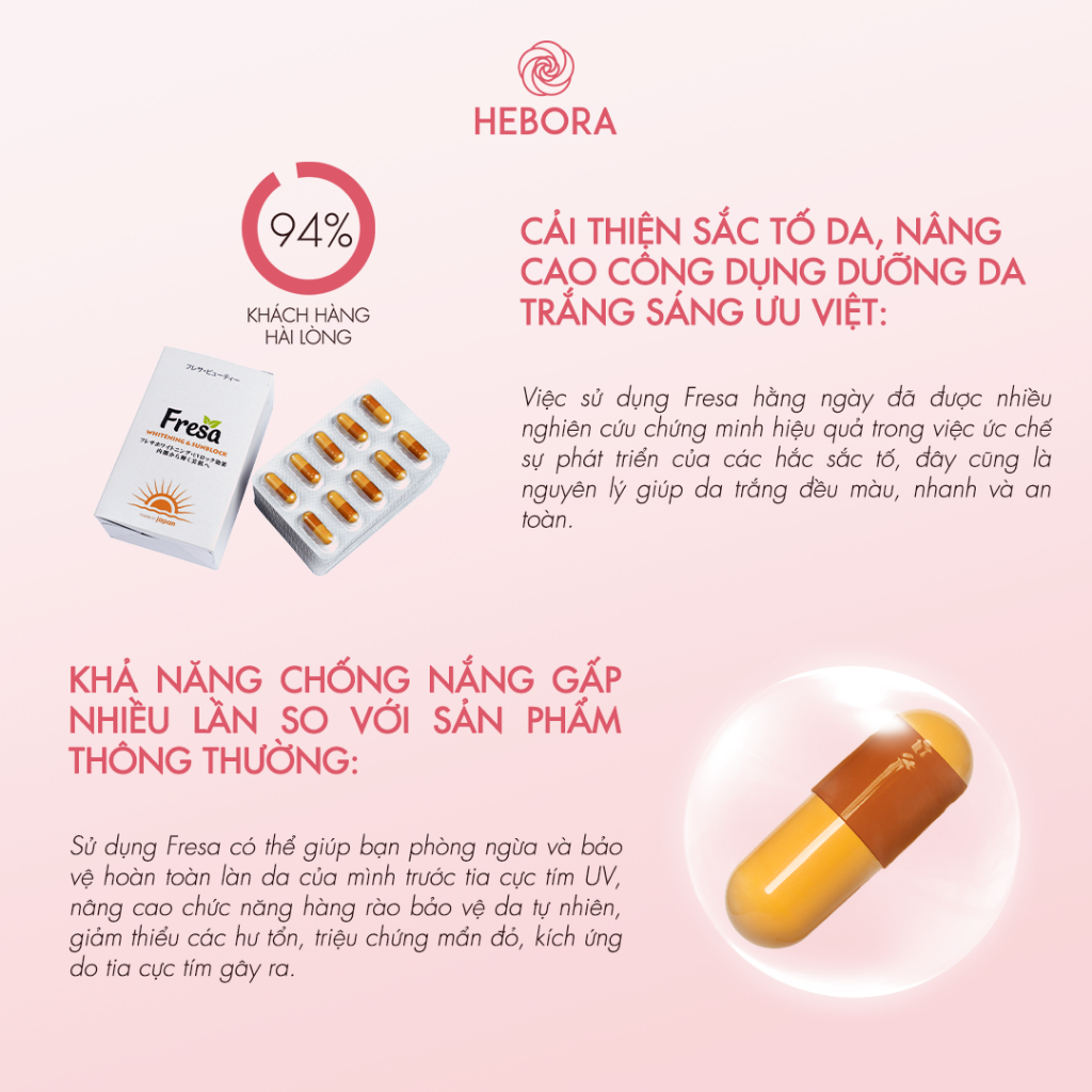 Combo Viên uống Hebora Premium và Viên uống Fresa Whitening & Sunblock