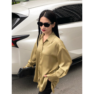 Áo sơ mi lụa trơn basic Méo shop kiểu dáng freesize Elibe