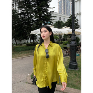 Áo sơ mi lụa trơn basic Méo shop kiểu dáng freesize Elibe