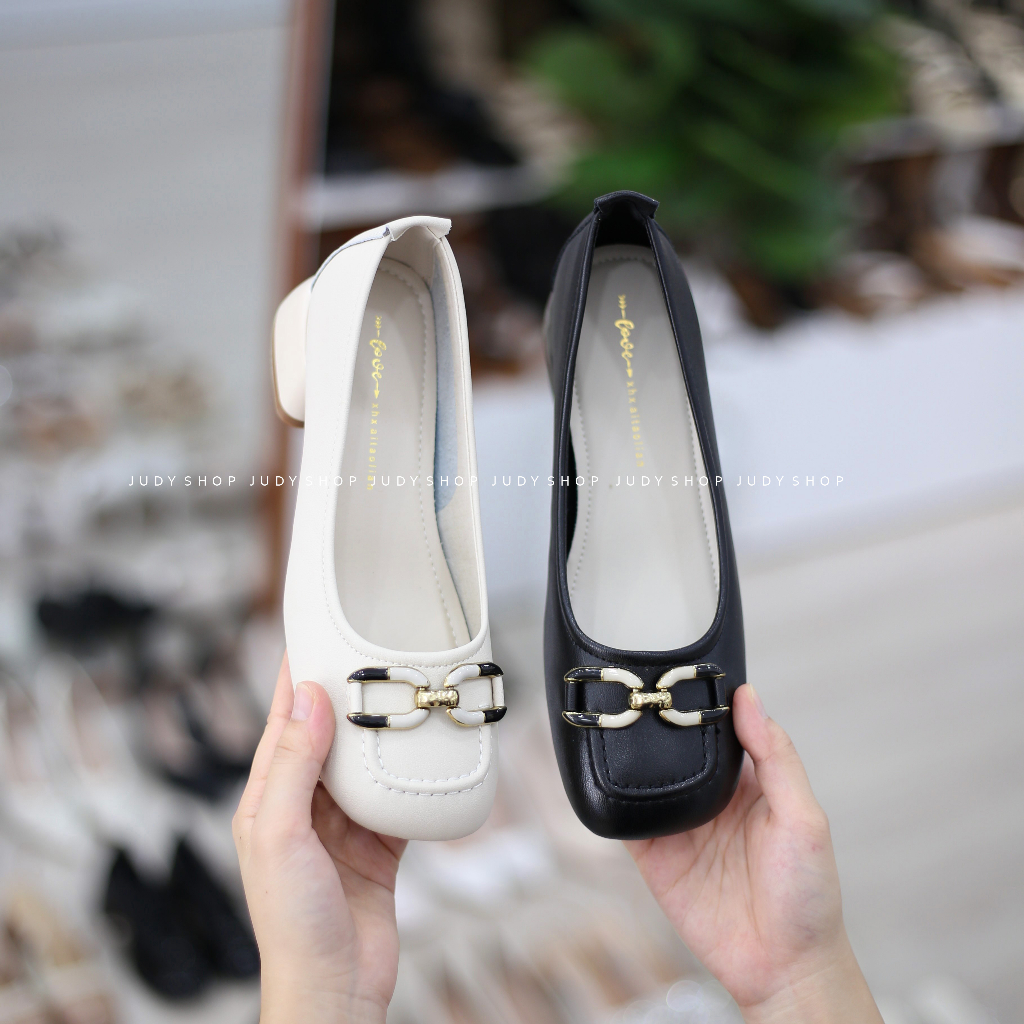 Giày Công Sở Nữ - Giày Gót Vuông Love Da Mềm Khoá Xích Cao 4p QCCC