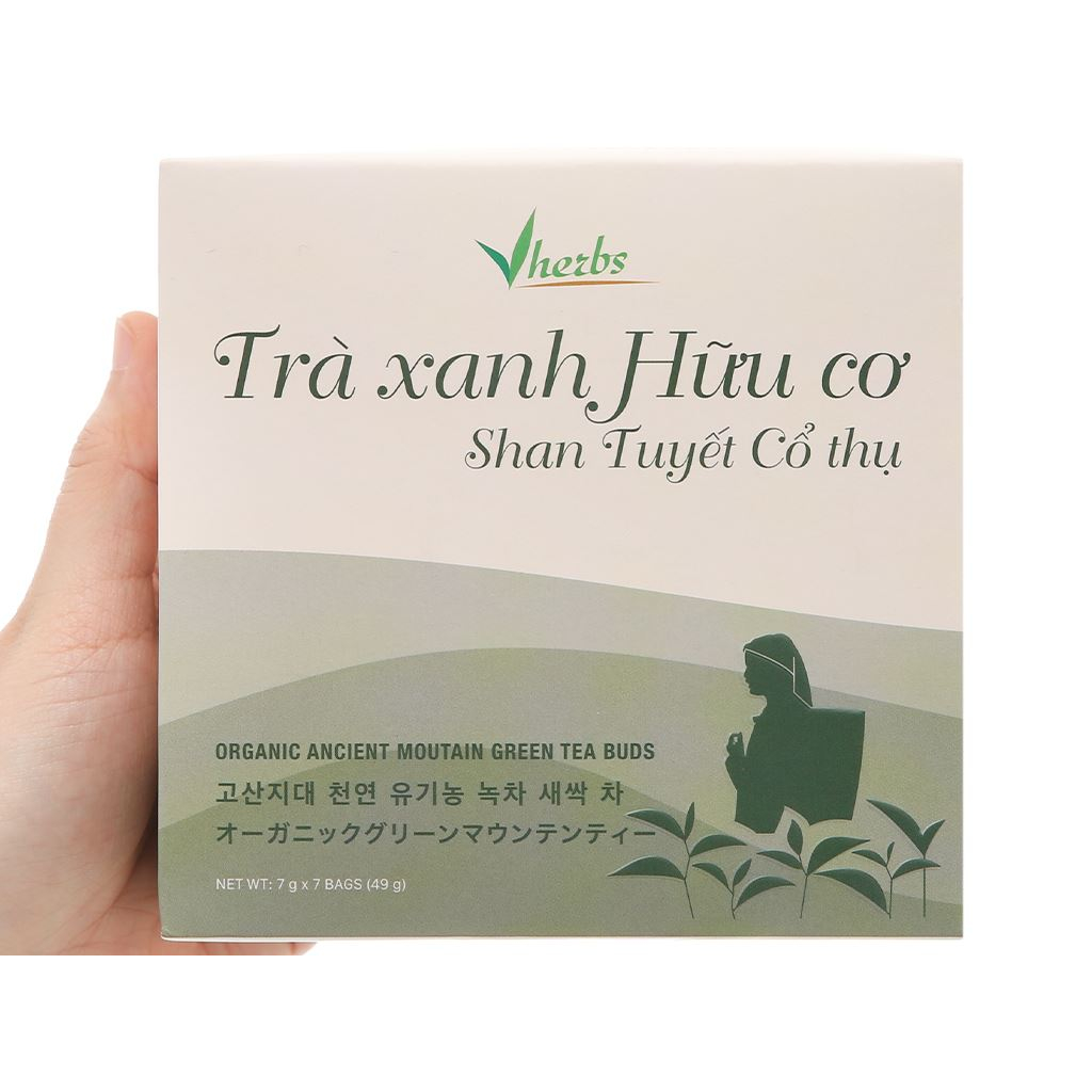 Trà xanh hữu cơ Vherbs Shan Tuyết Cổ Thụ hộp 49g (7 gói x 7g)