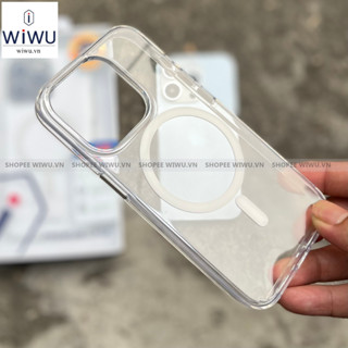 WIWU Clear Case Magnetic Glass - Ốp lưng kính trong suốt cho IPhone 16 Pro Max / 15 / 14  sạc không dây , chống ố vàng