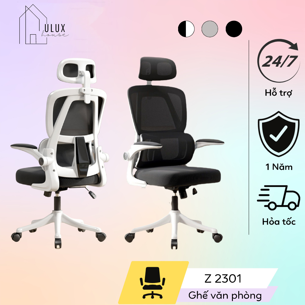 Ghế xoay văn phòng công thái học lưng lưới tựa đầu đệm lưng hỗ trợ giảm đau cột sống khi làm việc