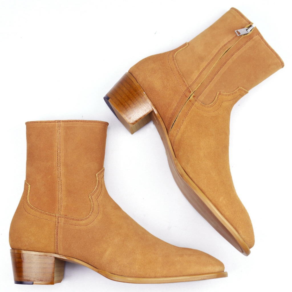ZIP BOOTS Da Lộn Màu Nâu Tobacco, Boots in Suede Khóa Kéo YKK Đế Khâu Gót Gỗ 5cm Chính Hãng - TDK Shoemaker