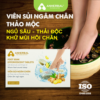 Viên sủi ngâm chân thảo dược Anherbal, tinh dầu Gừng, thải độc, giảm đau nhức, hôi chân, mất ngủ, có bán kèm bồn, chậu