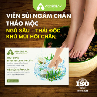 Viên sủi ngâm chân thảo dược Anherbal, tinh dầu Tràm Trà, thải độc, giảm đau nhức, hôi chân, mất ngủ, có bán kèm bồn