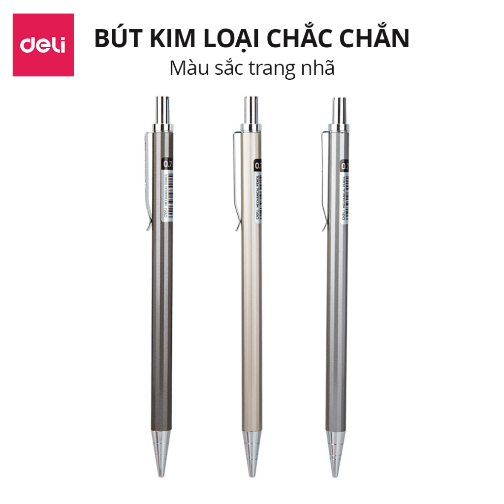 Bút chì kim 0.7mm Deli, Bạc/Rượu sâm-banh/Nâu - 1 cái màu ngẫu nhiên