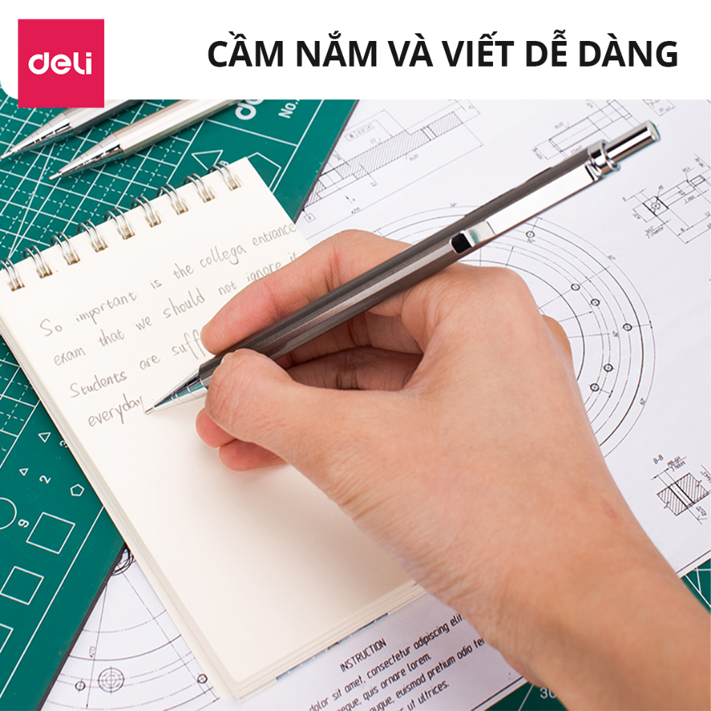 Bút chì kim 0.7mm Deli, Bạc/Rượu sâm-banh/Nâu - 1 cái màu ngẫu nhiên