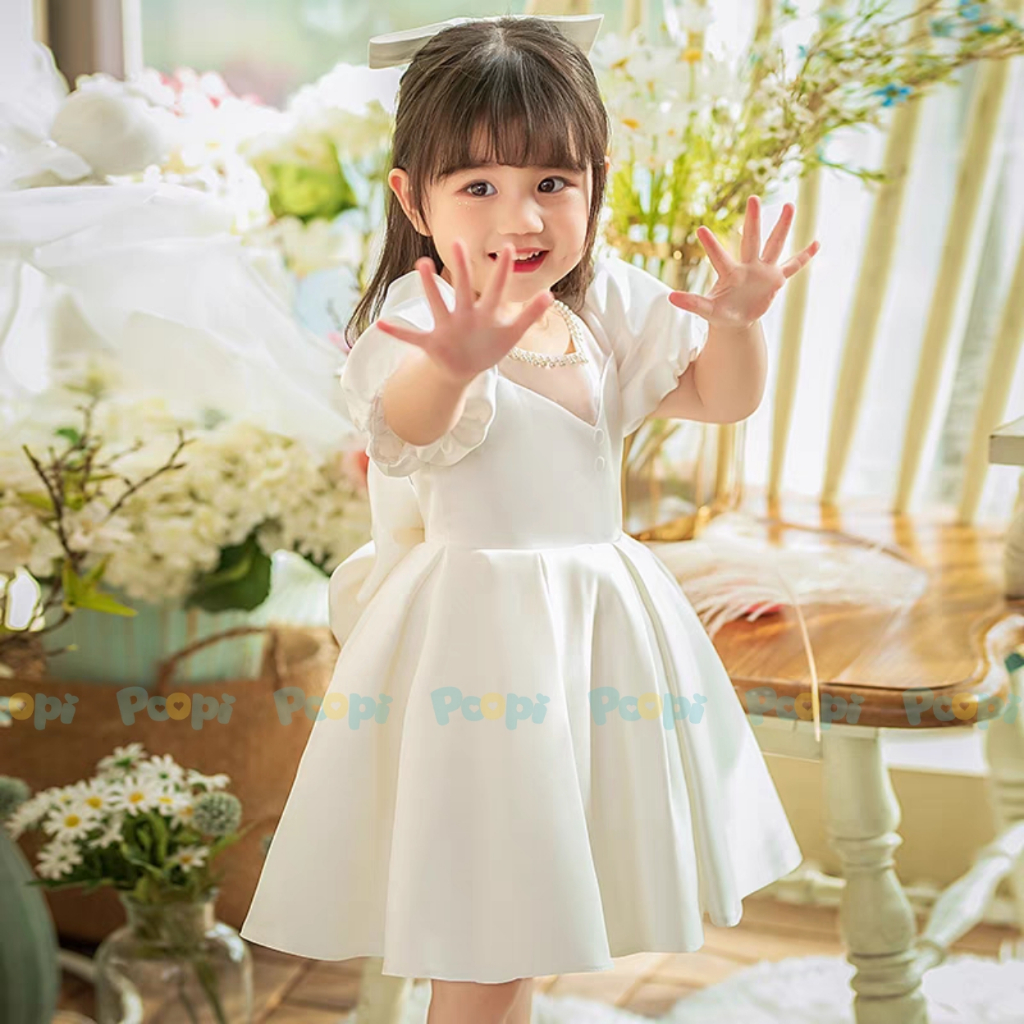 Váy Công Chúa Poopi Xòe Bồng Ngắn Tay Màu Trắng Dễ Thương Cho Bé Gái