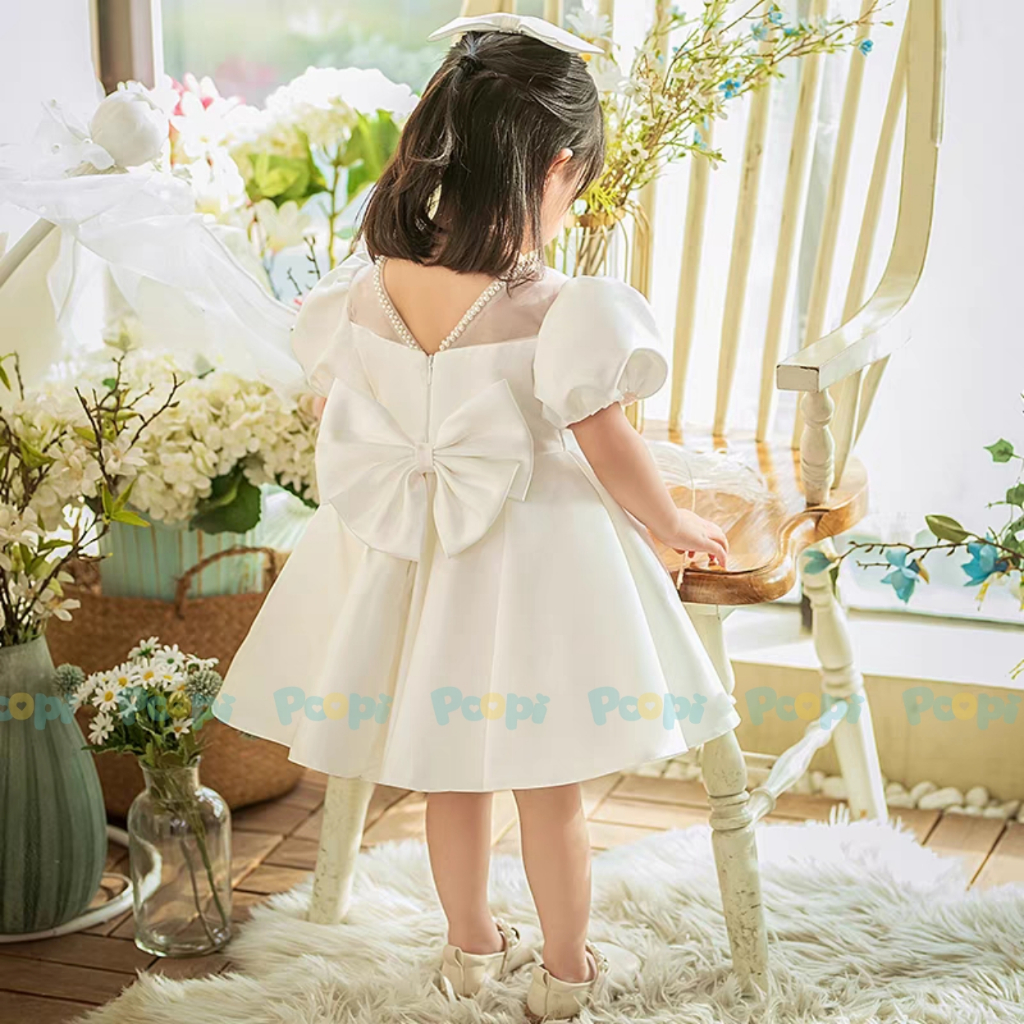 Váy Công Chúa Poopi Xòe Bồng Ngắn Tay Màu Trắng Dễ Thương Cho Bé Gái