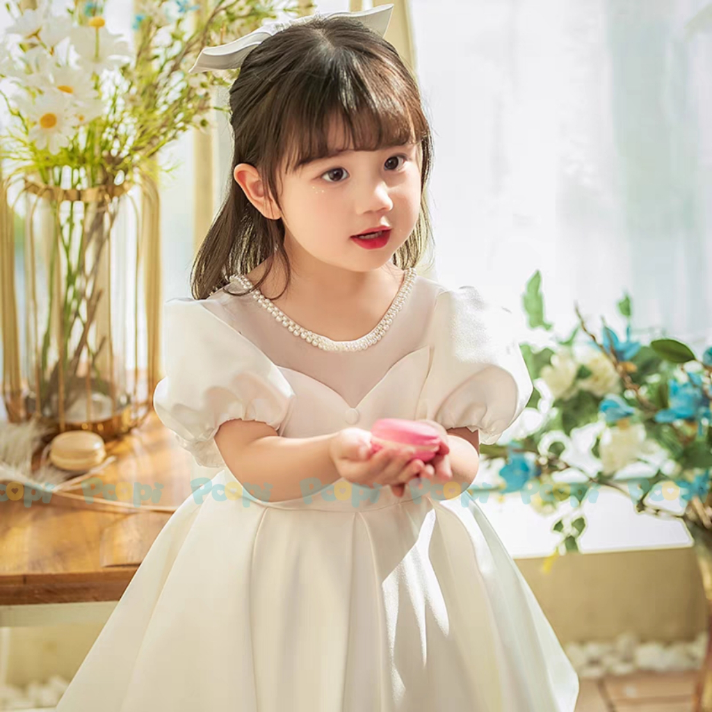 Váy Công Chúa Poopi Xòe Bồng Ngắn Tay Màu Trắng Dễ Thương Cho Bé Gái