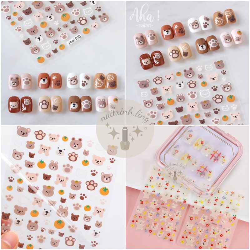 Miếng Dán Sticker Hình Gấu Nâu/Cherry/Hoa Dễ Thương Phong Cách Hàn Quốc