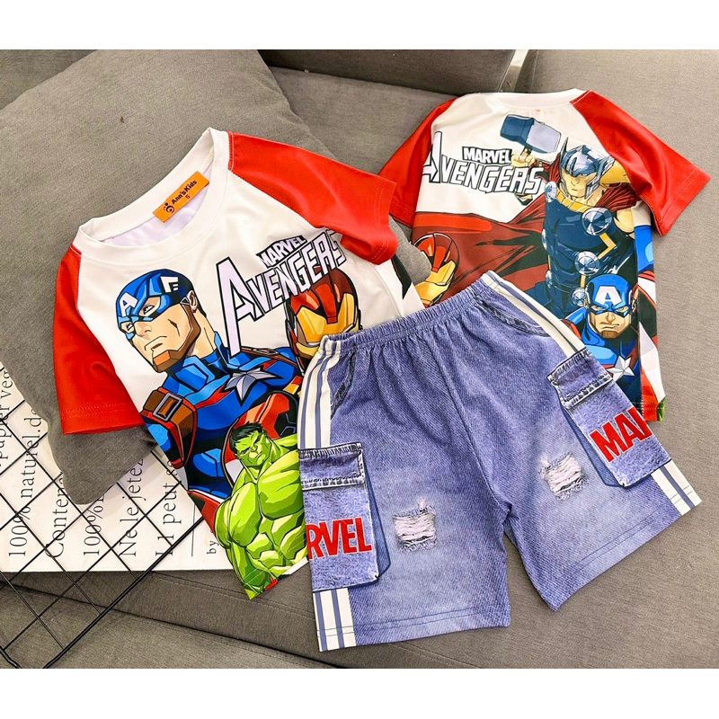 Bộ thun lạnh bé trai hình siêu nhân cực ngầu- set lửng bé trai