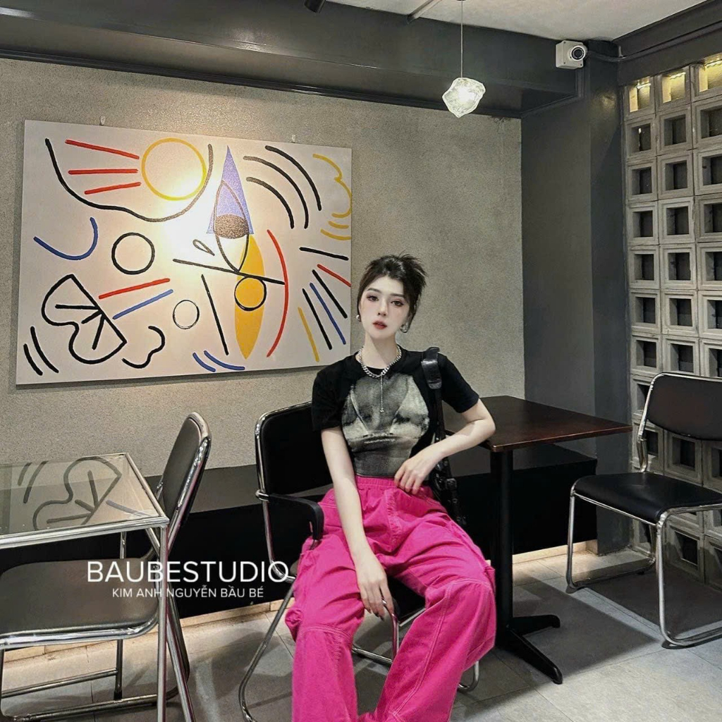 Sét Bộ Quần KaKi Túi Hộp Màu Hồng Mix Aó Thun Borip Tay Ngắn In Hình Cá Tính,Hàng Đẹp Hottren