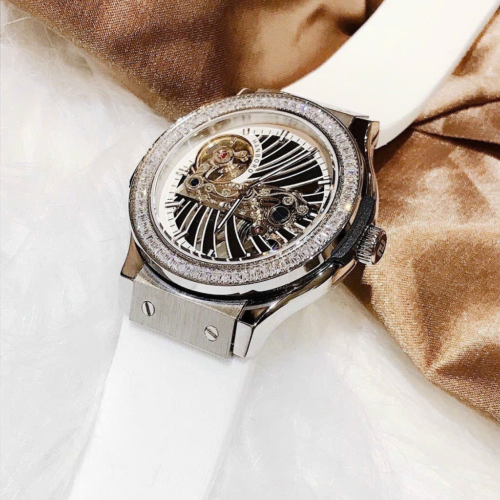 ĐỒNG HỒ NAM HANBORO lộ cơ White- Automatic- 38mm- Thép không gỉ- chống nước- bảo hành 24 tháng
