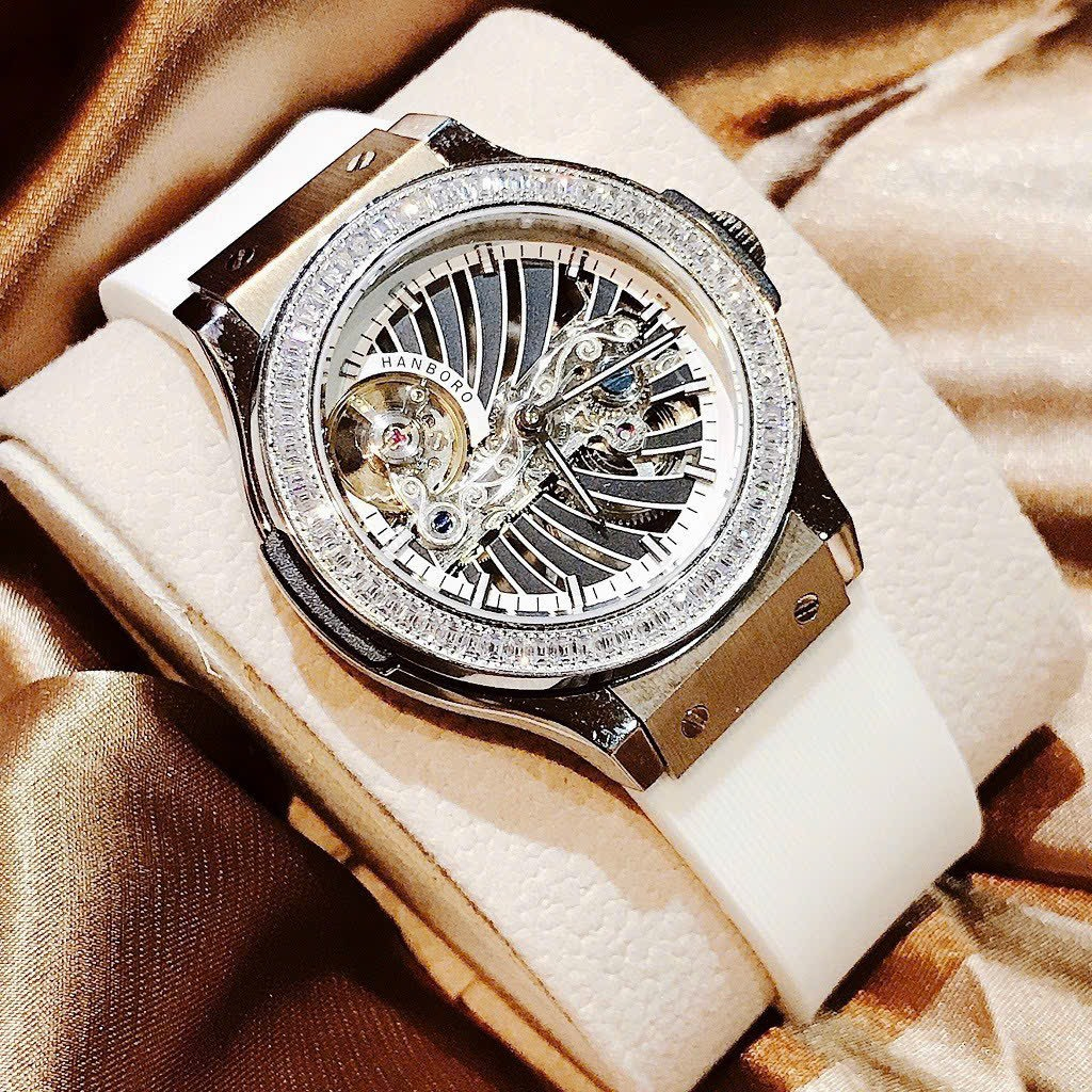 ĐỒNG HỒ NAM HANBORO lộ cơ White- Automatic- 38mm- Thép không gỉ- chống nước- bảo hành 24 tháng