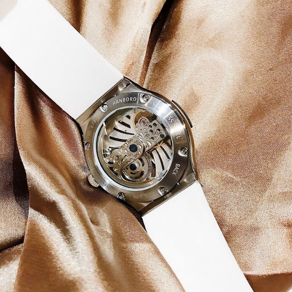 ĐỒNG HỒ NAM HANBORO lộ cơ White- Automatic- 38mm- Thép không gỉ- chống nước- bảo hành 24 tháng