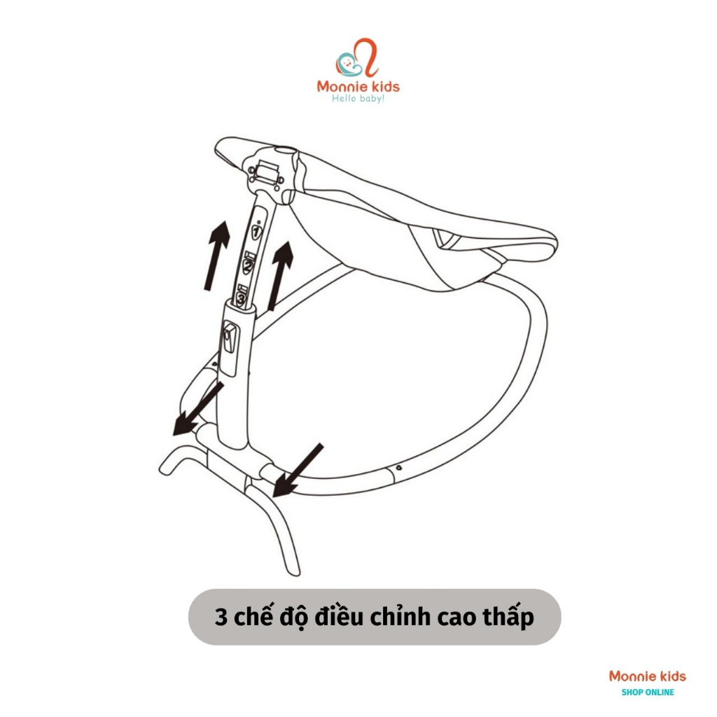 Nôi rung điện cho bé SASA gấp gọn 0m+, ghế rung nhún cho bé sơ sinh phát nhạc - Monnie Kids