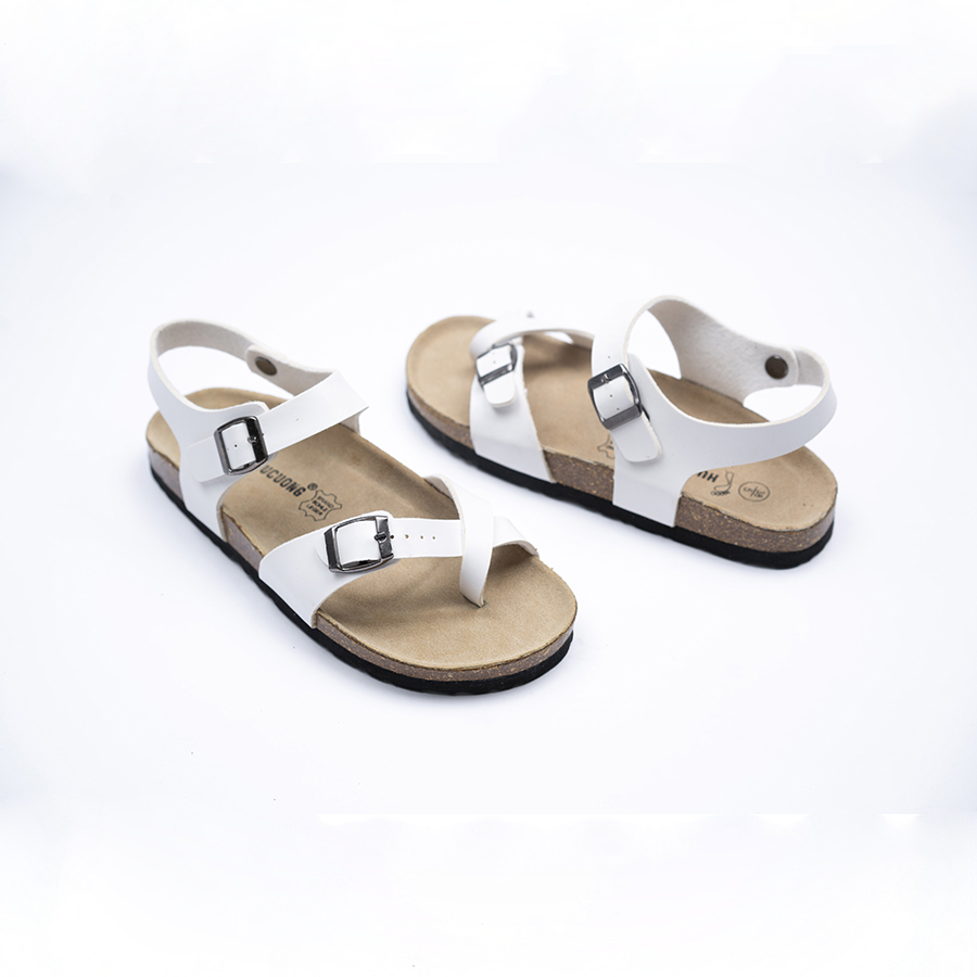 Sandal HuuCuong xỏ ngón da pu trắng đế trấu handmade