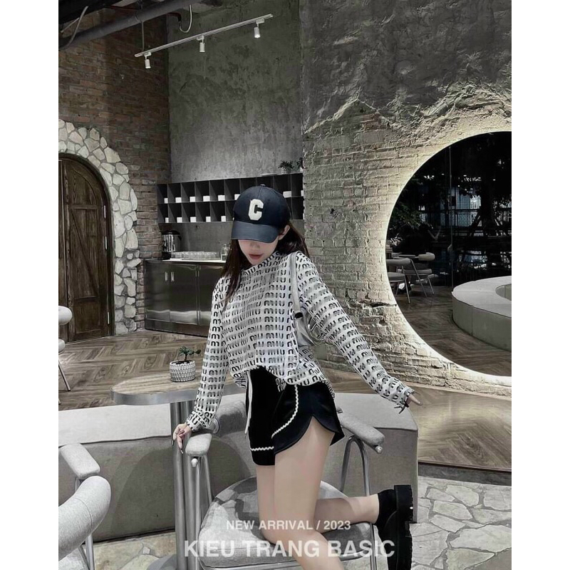 Set Quảng Châu Miumiu Áo Tay dài + Quần Ngắn MaB, Áo Hoạ Tiết chữ Quần chun rút dây