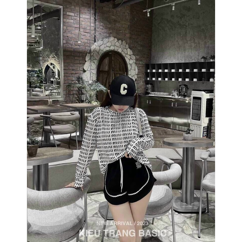 Set Quảng Châu Miumiu Áo Tay dài + Quần Ngắn MaB, Áo Hoạ Tiết chữ Quần chun rút dây