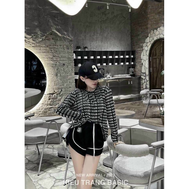 Set Quảng Châu Miumiu Áo Tay dài + Quần Ngắn MaB, Áo Hoạ Tiết chữ Quần chun rút dây