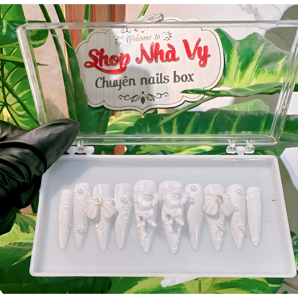 Nails thiết kế 24 móng đính cham thiên thần trắng mã 163