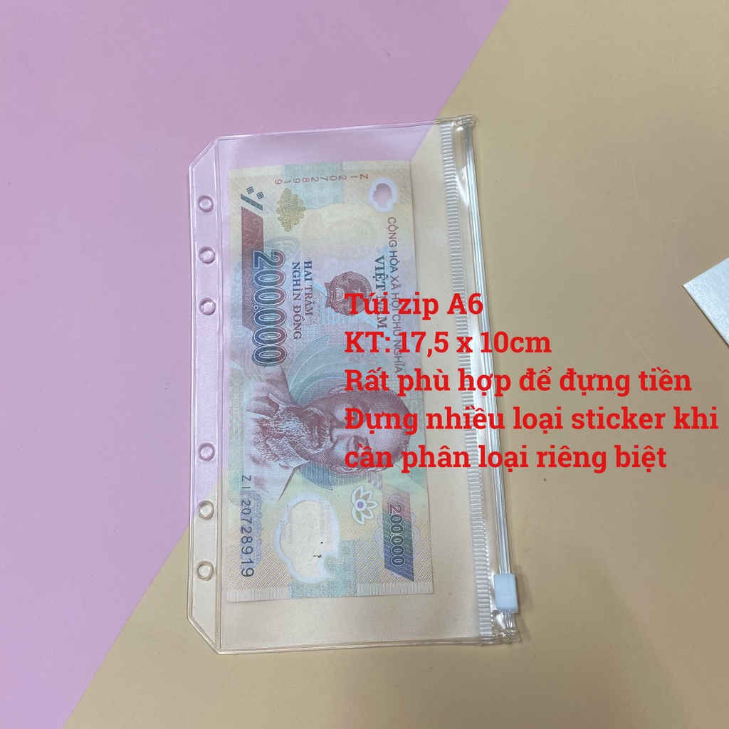 Sổ Tiết Kiệm Ghi Chú Chi Tiêu Thông Minh, Thiết Kế Còng 6 Lỗ Bìa Da Pu Kèm 12 Túi Zip A6