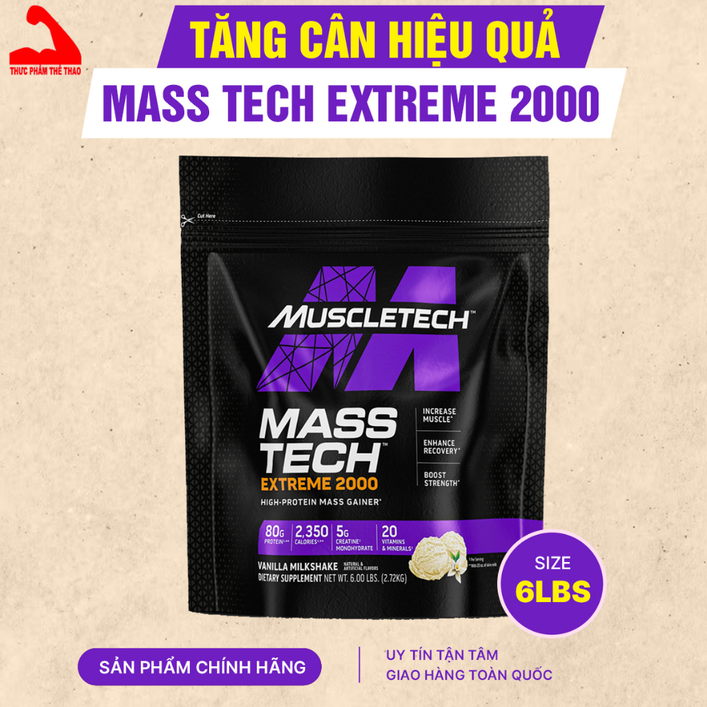 Sữa tăng cân Mass Tech Extreme 2000 6lbs  - Muscletech USA - Mùi Chocolate, Vani