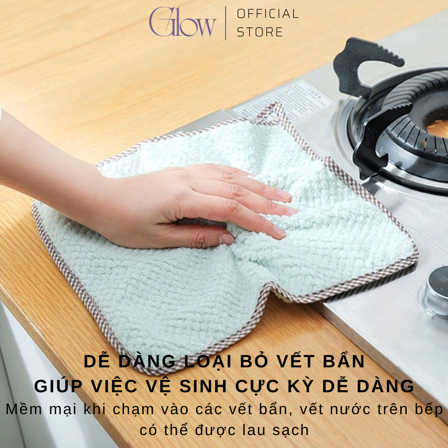 Khăn Lau Nhà Bếp GLOW WAXING 2 Mặt Lau Bát Đĩa Siêu Thấm Hút Có Móc Treo Tiện Lợi 7808