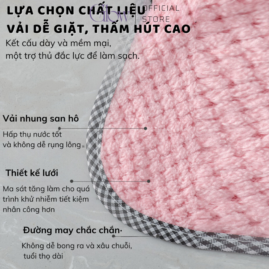 Khăn Lau Nhà Bếp GLOW WAXING 2 Mặt Lau Bát Đĩa Siêu Thấm Hút Có Móc Treo Tiện Lợi 7808