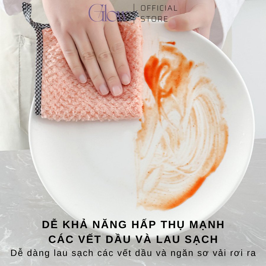 Khăn Lau Nhà Bếp GLOW WAXING 2 Mặt Lau Bát Đĩa Siêu Thấm Hút Có Móc Treo Tiện Lợi 7808